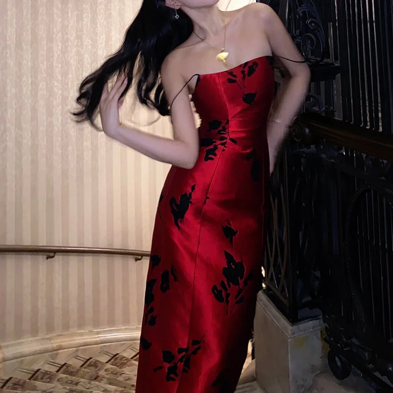 Women's Fashionable Sexy Retro Long Skirt silk skirt sleek