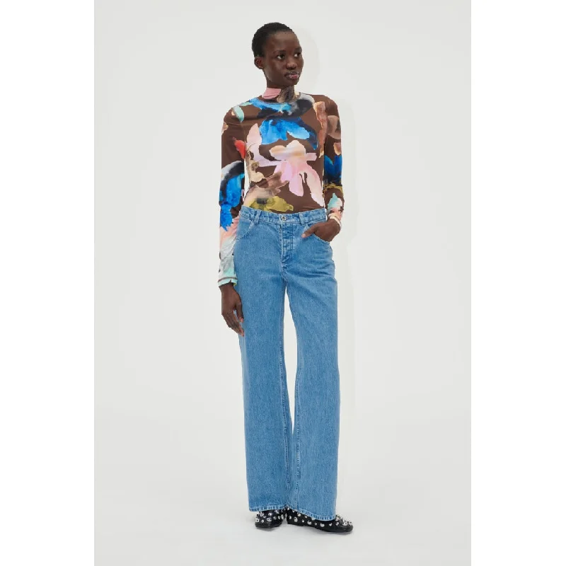 Stine Goya - Elastic High Neck Collared Top, 2244 Stocking Jersey - Aquarelle Garden Premium Jersey Tee Stine Goya - Elastic High Neck Collared Top, 2244 Stocking Jersey - Aquarelle Garden Premium Jersey Tee