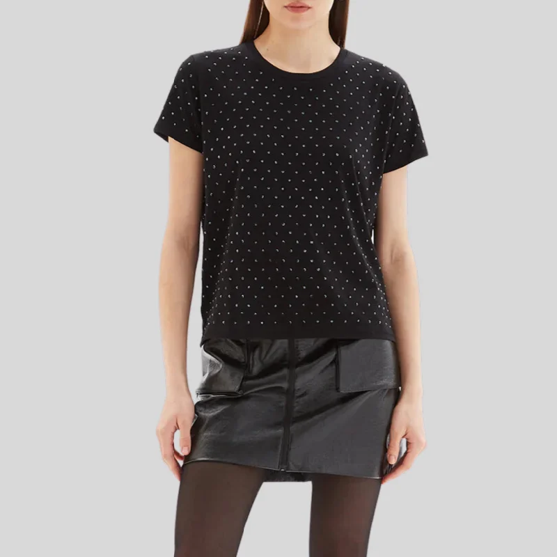 All-Over Studs Jersey Tee - Black Solid Color Jersey Shirt