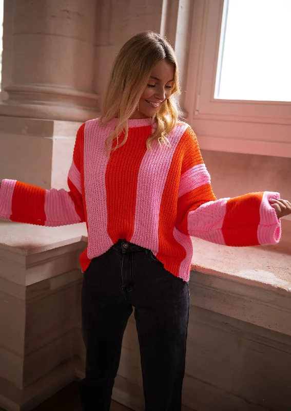 Pink and Orange Masson Sweater Open Front Closed Front Wrap Front