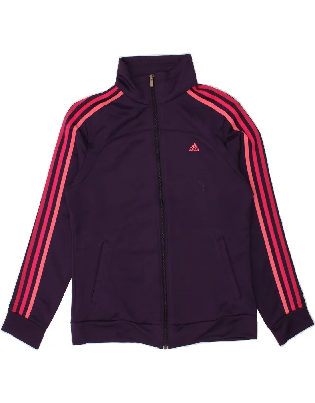 ADIDAS Womens Climalite Tracksuit Top Jacket UK 12/14 Medium Purple Bomber Jacket Anorak Windbreaker