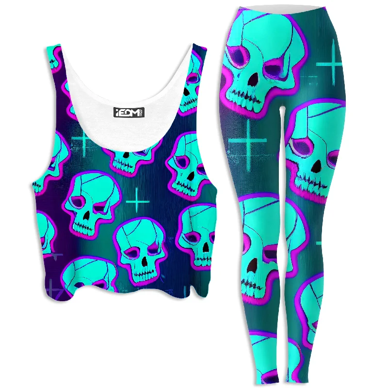 Neon Fright Crop Top and Leggings Combo Collared Crop Top Boat Neck A-Line