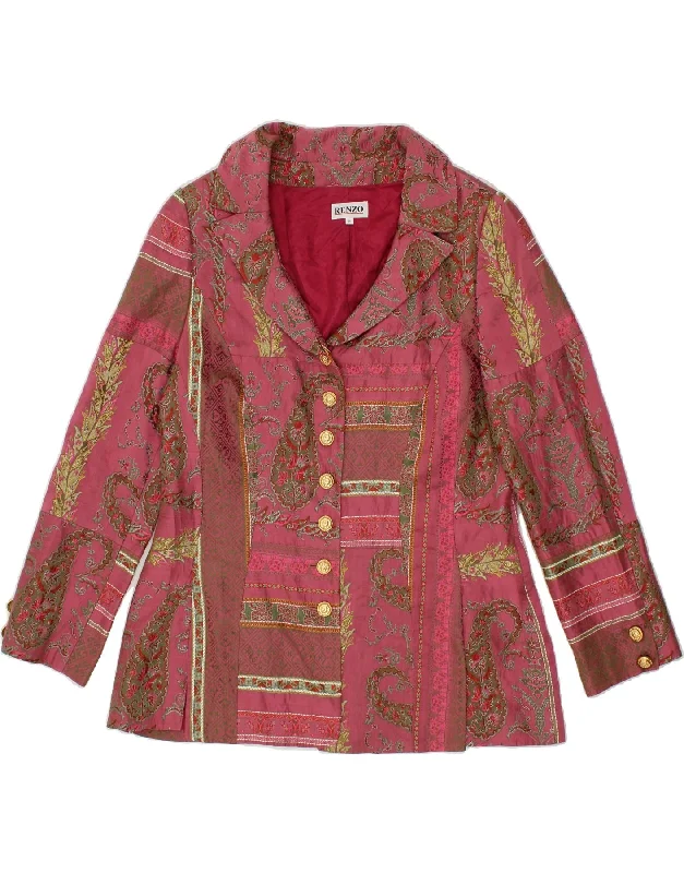 RENZO Womens 7 button Blazer Jacket IT 44 Medium Pink Paisley Acetate Mesh Jacket Canvas Jacket Denim Jacket