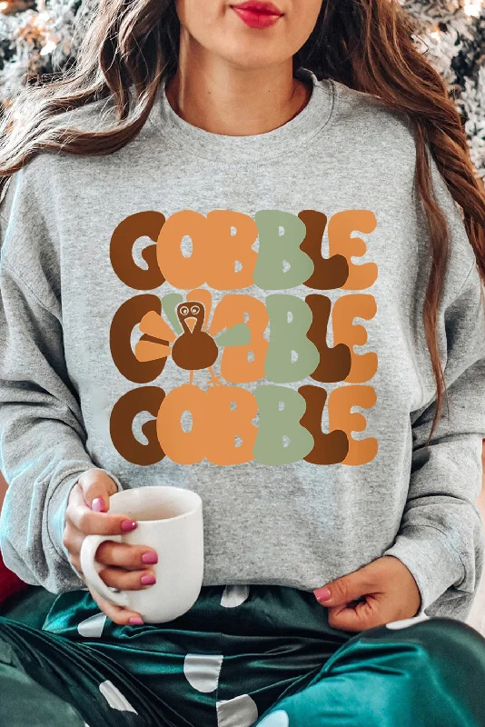 Gray GOBBLE Turkey Graphic Drop Shoulder Pullover Sweatshirt Hoodie with Pastel Soft Subtle Gray GOBBLE Turkey Graphic Drop Shoulder Pullover Sweatshirt Hoodie with Pastel Soft Subtle