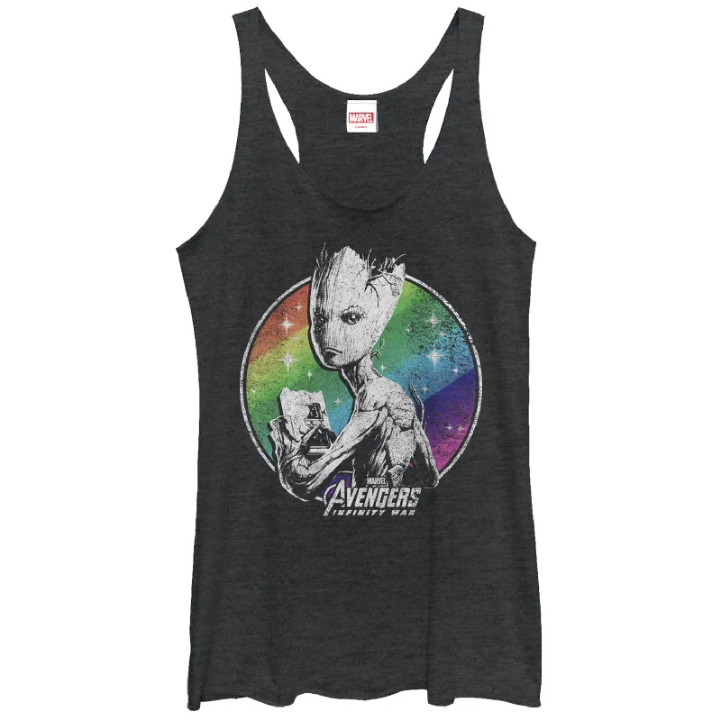 Women's Marvel Avengers: Infinity War Groot Rainbow Racerback Tank Top off shoulder tank