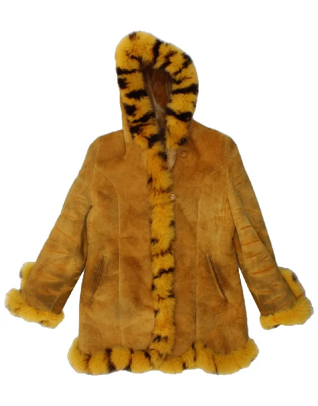 MODERN RARITY Womens Hooded Sherpa Jacket UK 22 3XL Yellow Animal Print Notch Collar Peter Pan Collar Cowl Neck MODERN RARITY Womens Hooded Sherpa Jacket UK 22 3XL Yellow Animal Print Notch Collar Peter Pan Collar Cowl Neck