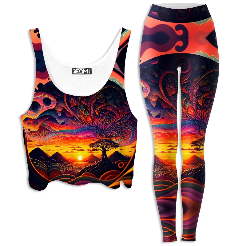 Acid Sunset Crop Top and Leggings Combo Zippered Front Buttoned Front Snap Front