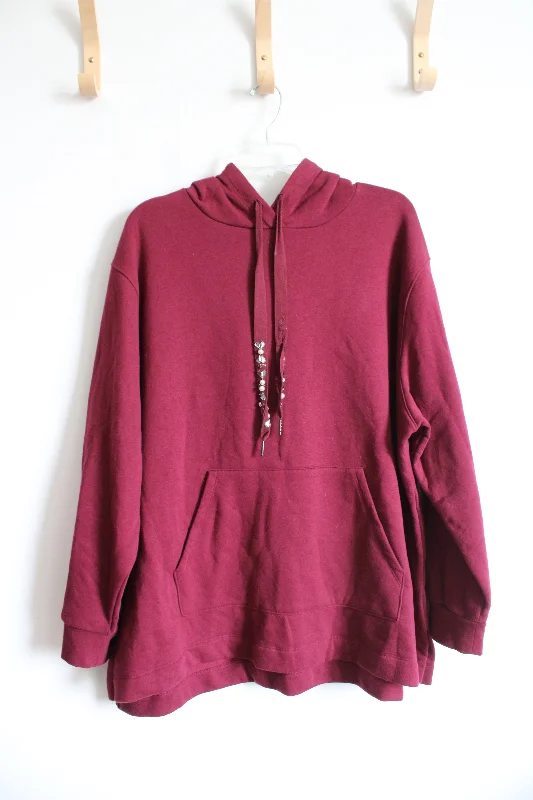 Ava & Viv Maroon Beaded String Hoodie | 3X Hoodie with Patch Decorative Personalized