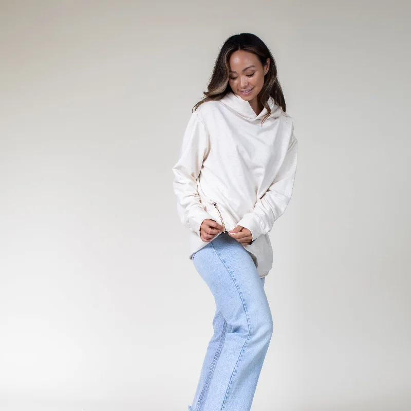 Oatmeal Tunic Hoodie Hoodie with Rolled Sleeves Casual Relaxed
