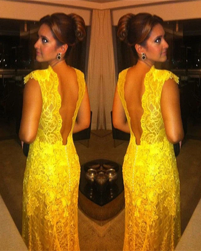A-Line High Neck Lace Dresses Backless Floor Length Gowns Tunics Bridal satin