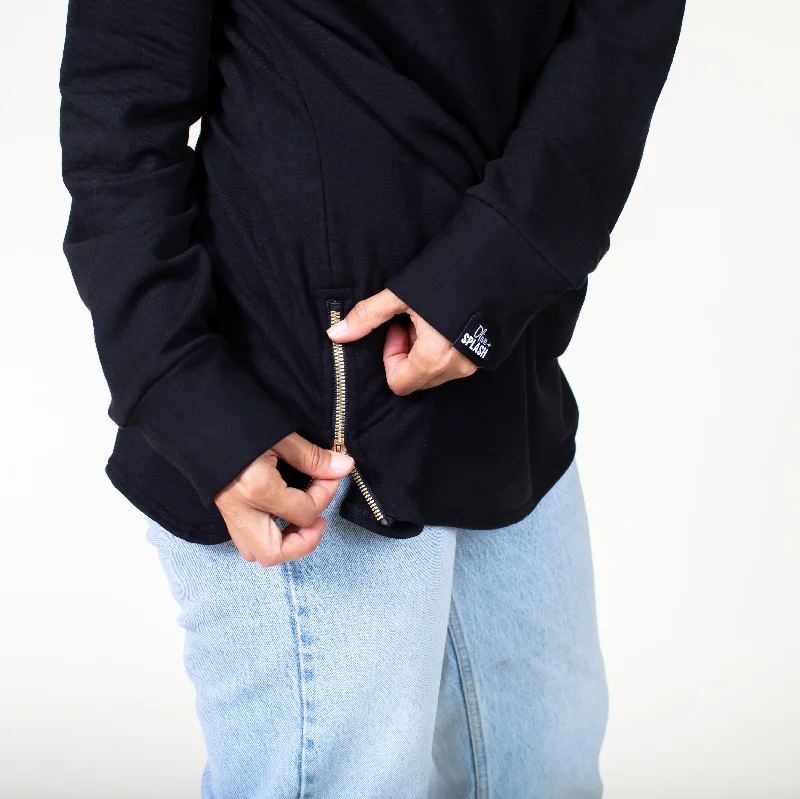 Black Tunic Hoodie Hoodie with Crew Neck Simple Timeless