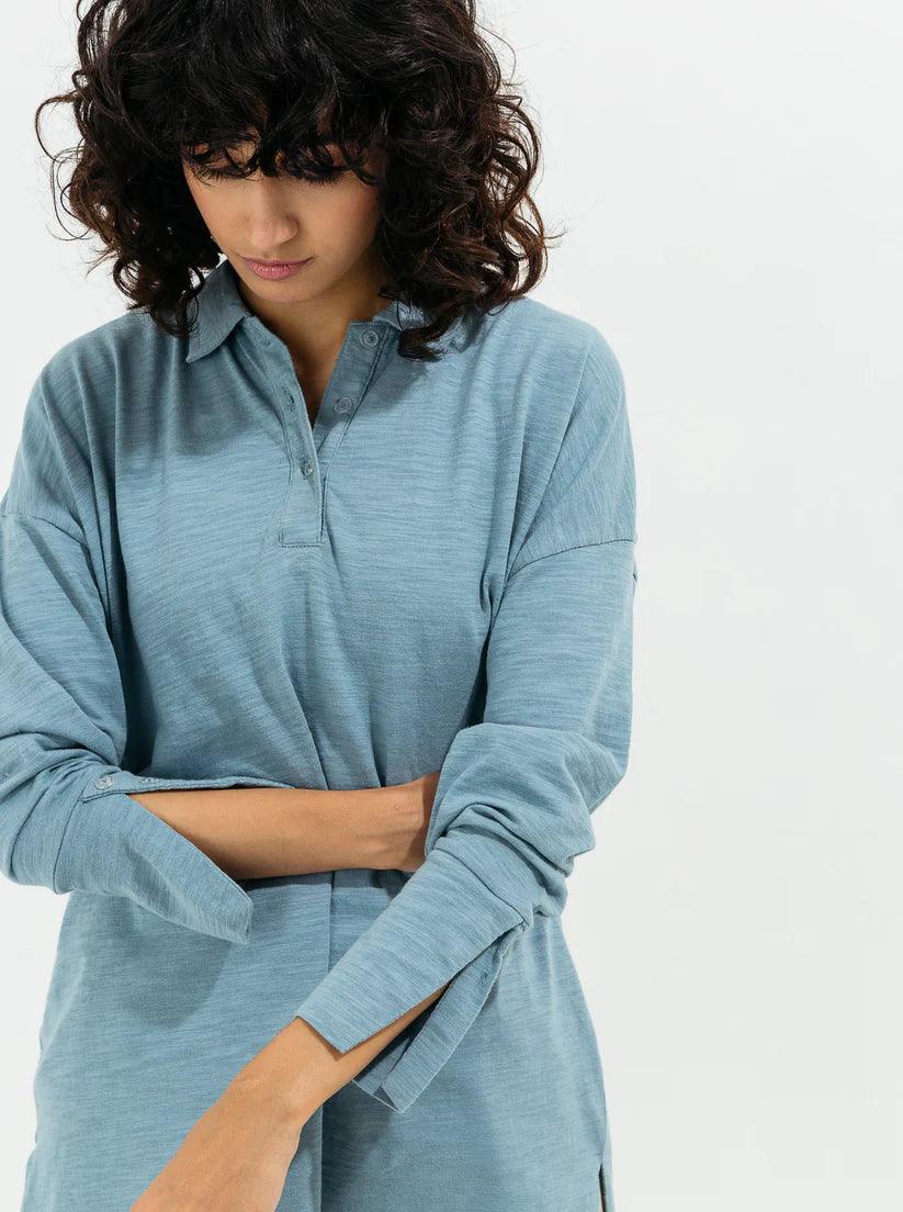 POWDER BLUE SLUB JERSEY COLLAR TOP Trendy Jersey Shirt