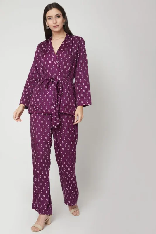 Robed Printed Jacket with Pants One-Shoulder Jacket Off-the-Shoulder Jacket Asymmetrical Jacket Robed Printed Jacket with Pants One-Shoulder Jacket Off-the-Shoulder Jacket Asymmetrical Jacket