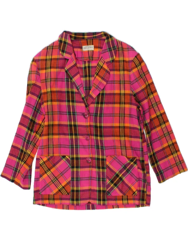 VINTAGE Womens Petite 3/4 Sleeve Blazer Jacket UK 14 Medium Pink Check Faux Fur Jacket Real Fur Jacket Shearling Jacket VINTAGE Womens Petite 3/4 Sleeve Blazer Jacket UK 14 Medium Pink Check Faux Fur Jacket Real Fur Jacket Shearling Jacket