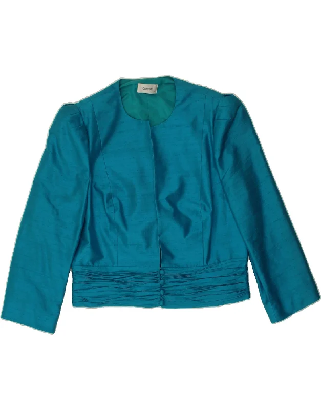 VINTAGE Womens 3/4 Sleeve 4 Button Blazer Jacket UK 14 Medium Blue Silk Denim Fabric Leather Fabric Suede Fabric VINTAGE Womens 3/4 Sleeve 4 Button Blazer Jacket UK 14 Medium Blue Silk Denim Fabric Leather Fabric Suede Fabric