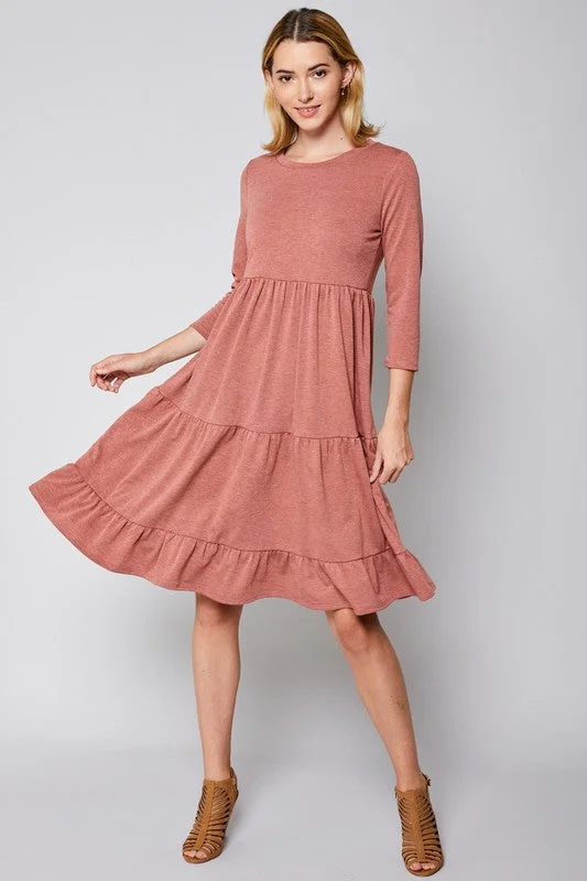 Tiered Dress - heathered rust Tunics Winter warm