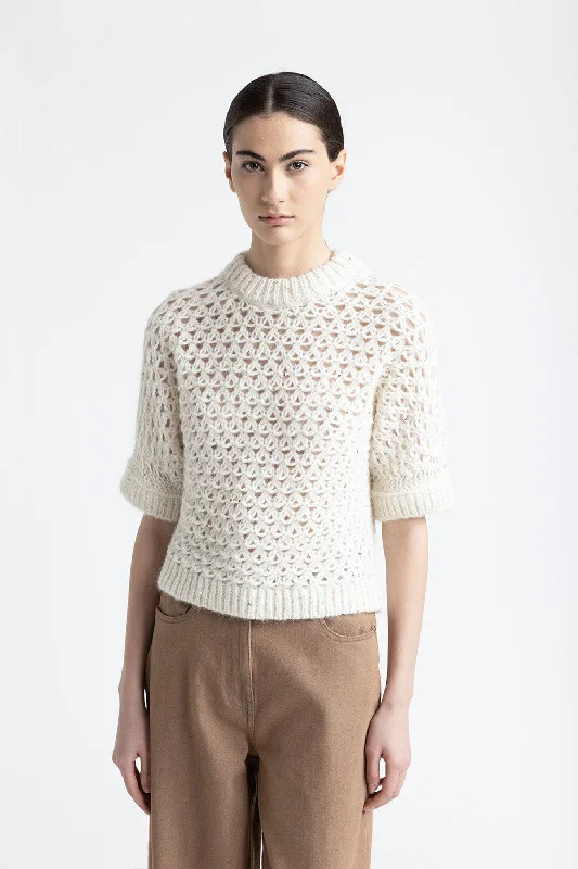 Short-sleeved sweater in an alpaca yarn with sequins Terry Blend Velvet Blend Canvas Blend