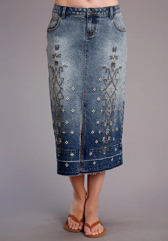 Stetson Womens Blue Cotton Blend 5 Pocket Midi Skirt vintage skirt charm