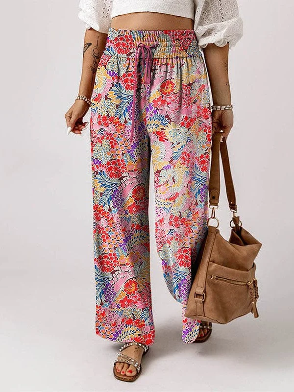 Relaxed Fit Floral Wide Leg Trousers In Polyester Blend For Women Trousers Versatile Stylish Relaxed Fit Floral Wide Leg Trousers In Polyester Blend For Women Trousers Versatile Stylish