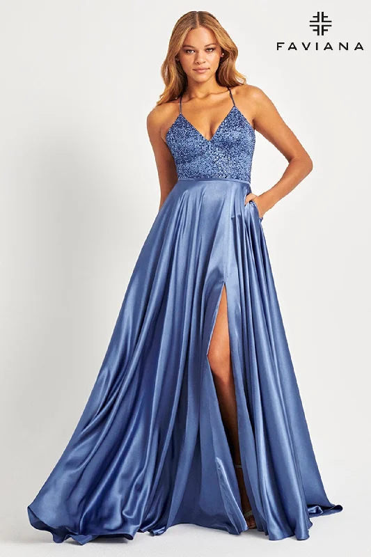 Long Charmeuse Dress With Beaded Corset And Flowy Skirt Tunics Bestseller popular