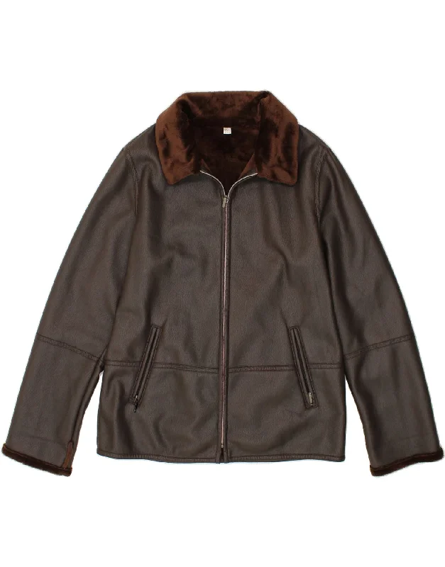 VINTAGE Womens Shearling Jacket EU 40 Medium Brown V-Neck Jacket Boat Neck Jacket Square Neck Jacket VINTAGE Womens Shearling Jacket EU 40 Medium Brown V-Neck Jacket Boat Neck Jacket Square Neck Jacket
