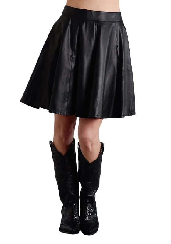 Stetson Ladies Black Leather Circle Pocket Lamb Skirt wrap skirt elegant