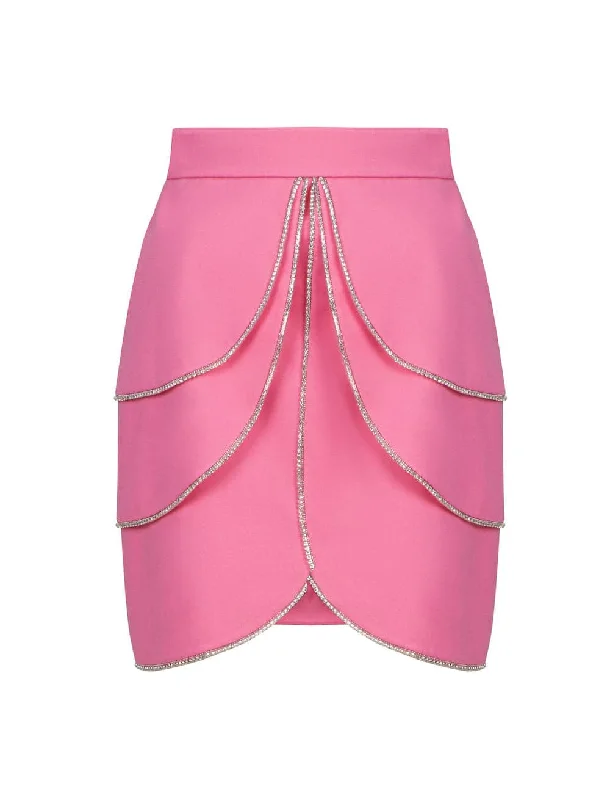 RHINESTONE EMBELLISHED PINK MINI SKIRT cashmere skirt fine