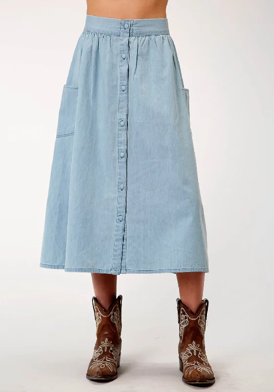 Roper Womens Long Vintage Blue 100% Cotton Skirt leather skirt modern