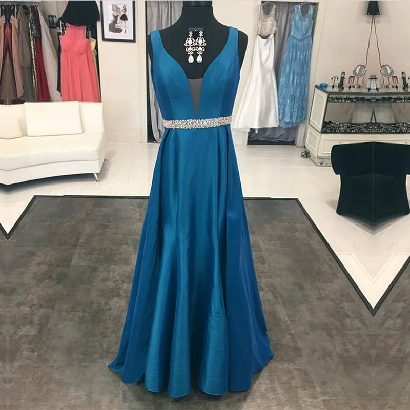 Long Satin V Neck Prom Evening Dresses Beaded Sashes Tunics Print Colorful