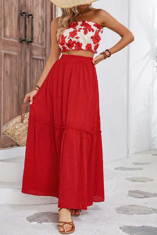 Floral Tube Top and Maxi Skirt Set denim skirt classic