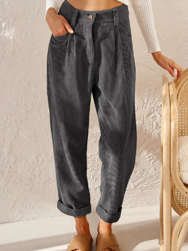 Cozy Gray Corduroy High Waist Wide Leg Trousers Trousers Bestseller Popular