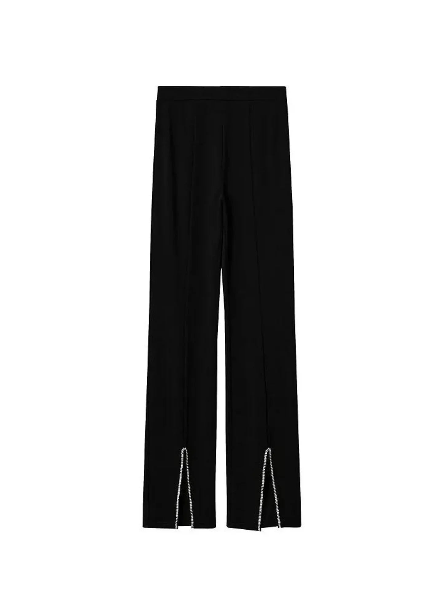 BLACK TROUSERS WITH HEM SLITS Trousers Elastic Waist Soft
