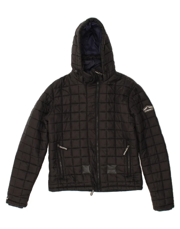 SUPERDRY Womens Hooded Padded Jacket UK 16 Large Black Nylon Knit Jacket Woven Jacket Fleece Jacket SUPERDRY Womens Hooded Padded Jacket UK 16 Large Black Nylon Knit Jacket Woven Jacket Fleece Jacket