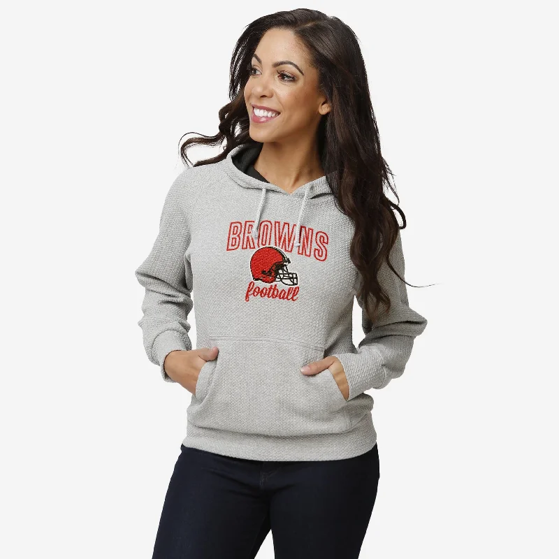 Cleveland Browns Womens Gray Woven Hoodie Hoodie with Snap Buttons Easy Quick