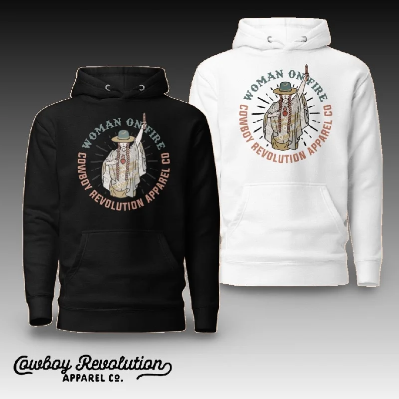 "Woman On Fire" Cowboy Revolution Premium Unisex Hoodie Hoodie with Bell Sleeves Flared Feminine