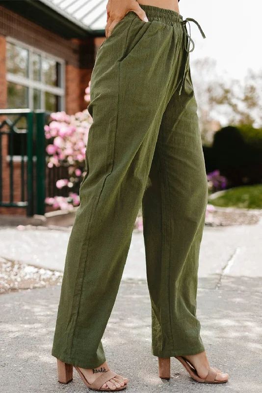Comfy Elastic Waistband Linen Trousers Trousers chic elegant