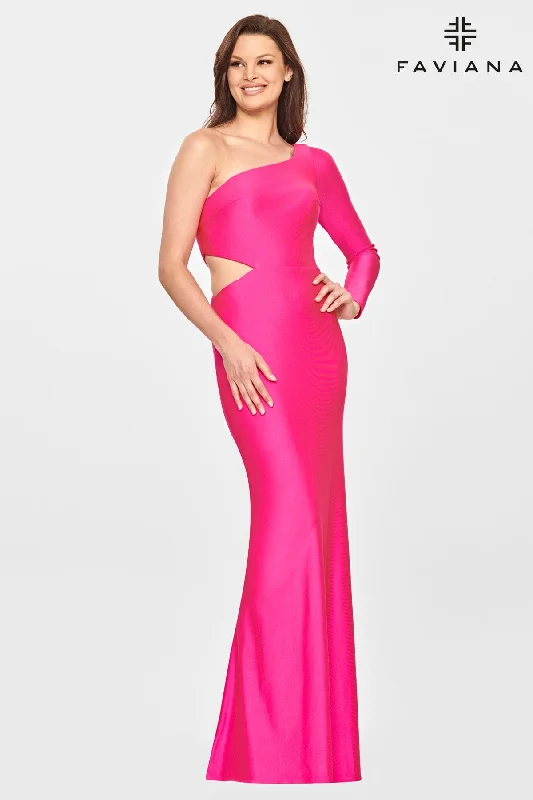 One Shoulder Long Sleeve Prom Dress With Side Cutout Tunics Fleece cozy