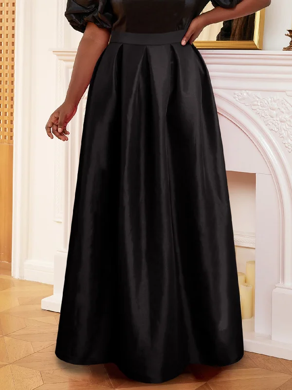 AOMEI Plus Size Solid Black Ball Gown Long Skirt Woman chiffon skirt delicate