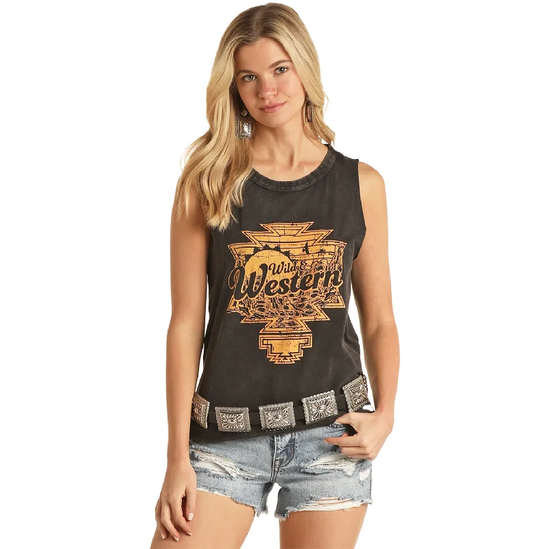 Rock & Roll® Ladies Wild & Western Graphic Black Tank Top RRWT20RZNG activewear tank top