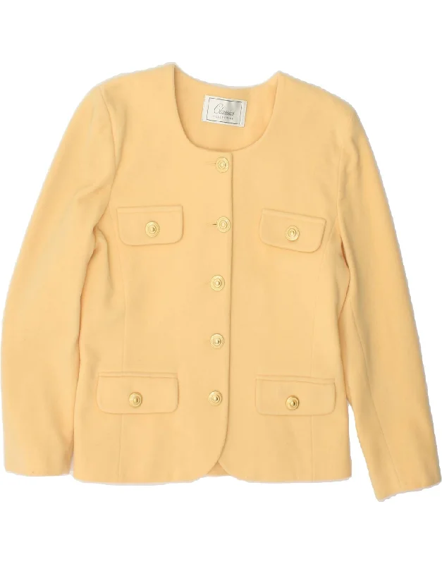 CLASSICS Womens 5 Button Blazer Jacket UK 14 Medium Yellow Virgin Wool Hooded Jacket Caped Jacket Shawl Collar Jacket CLASSICS Womens 5 Button Blazer Jacket UK 14 Medium Yellow Virgin Wool Hooded Jacket Caped Jacket Shawl Collar Jacket