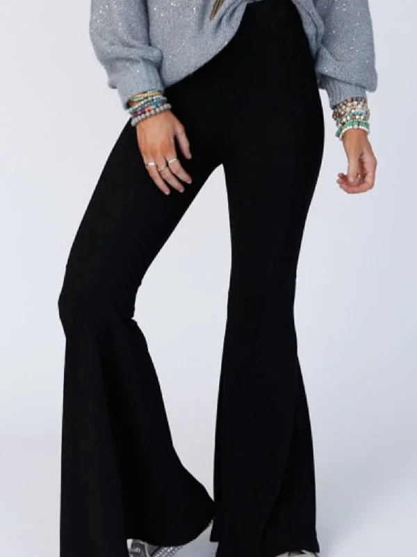 Boho Chic Black Ribbed Flare Trousers Trousers Recommended Stylist