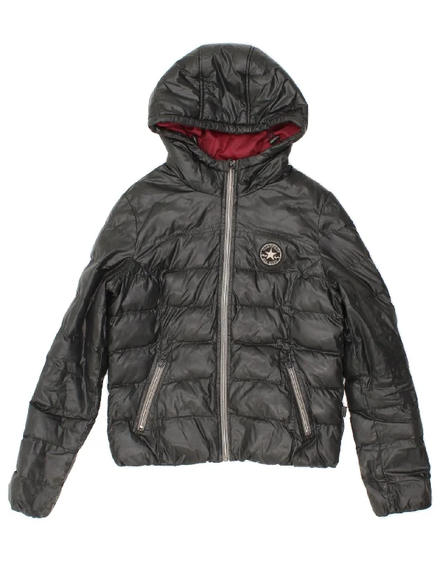 CONVERSE Womens Loose Fit Hooded Padded Jacket UK 6 XS Black Nylon Cotton Jacket Linen Jacket Terry Jacket CONVERSE Womens Loose Fit Hooded Padded Jacket UK 6 XS Black Nylon Cotton Jacket Linen Jacket Terry Jacket