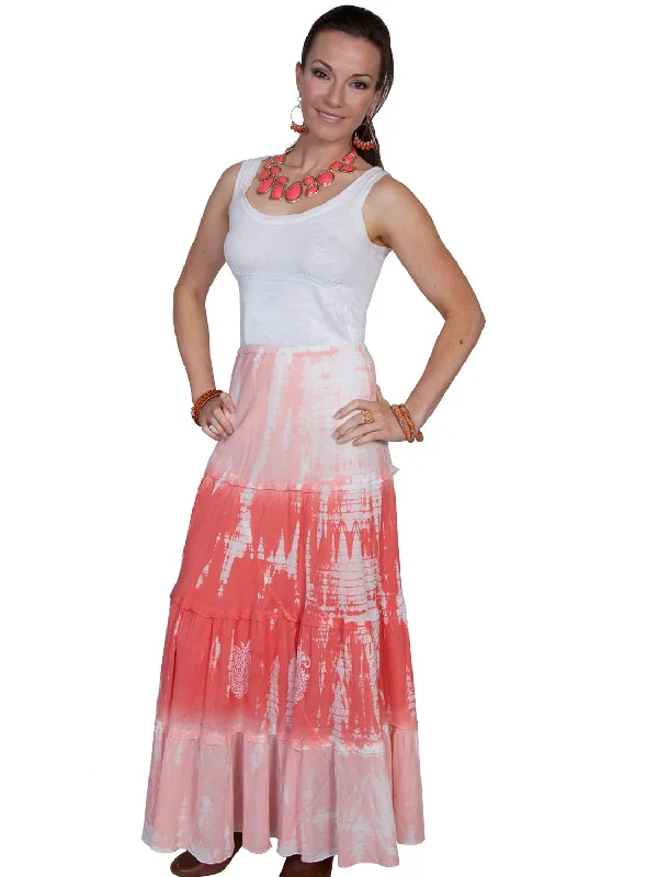 Scully Cantina Womens Coral 100% Cotton Full Length Tie Dye Skirt velvet skirt sumptuous