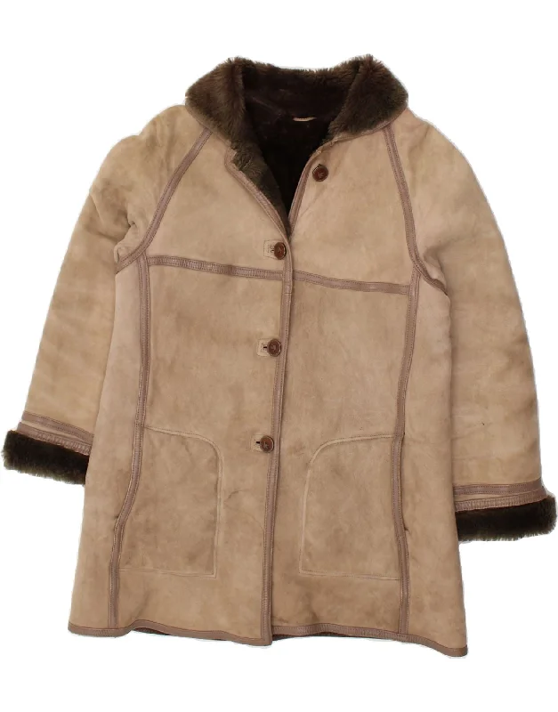 VINTAGE Womens Shearling Jacket IT 46 Large Beige Faux Fur Jacket Real Fur Jacket Shearling Jacket