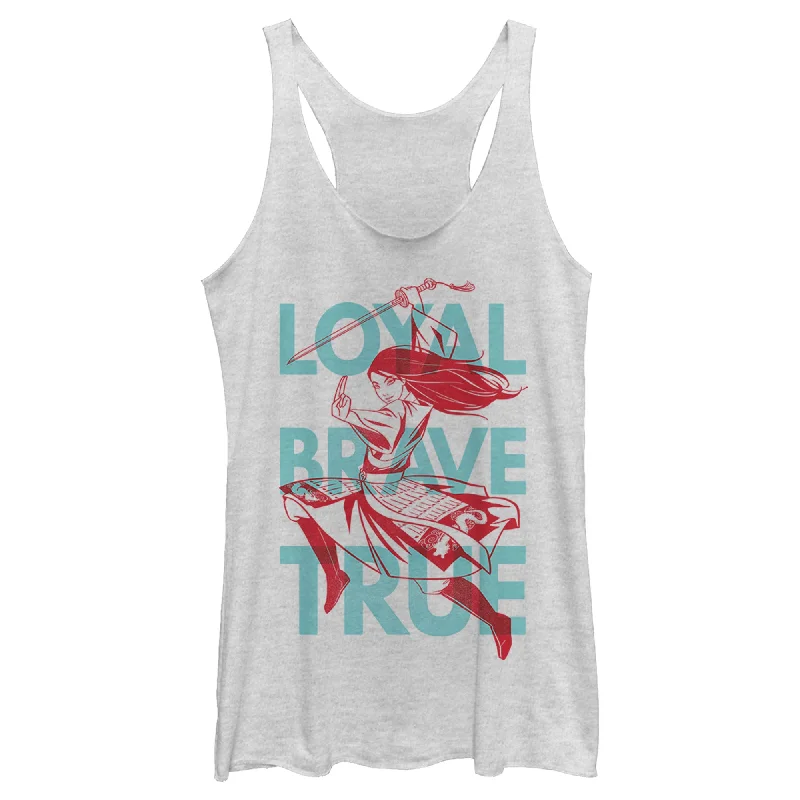 Women's Mulan Loyal Mantra Racerback Tank Top beige tank top