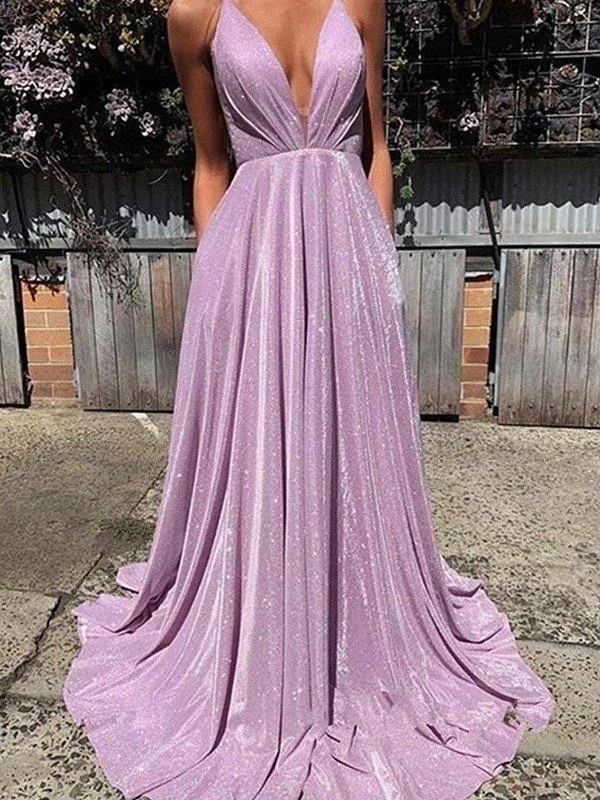 A-Line/Princess V-neck Ruffles Sleeveless Sweep/Brush Train Dresses sweetheart Neckline Romantic