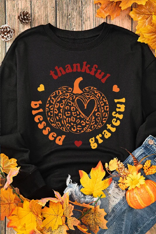 Black Leopard Pumpkin thankful blessed grateful Print Sweatshirt Hoodie Jacket Zipper Layering Black Leopard Pumpkin thankful blessed grateful Print Sweatshirt Hoodie Jacket Zipper Layering