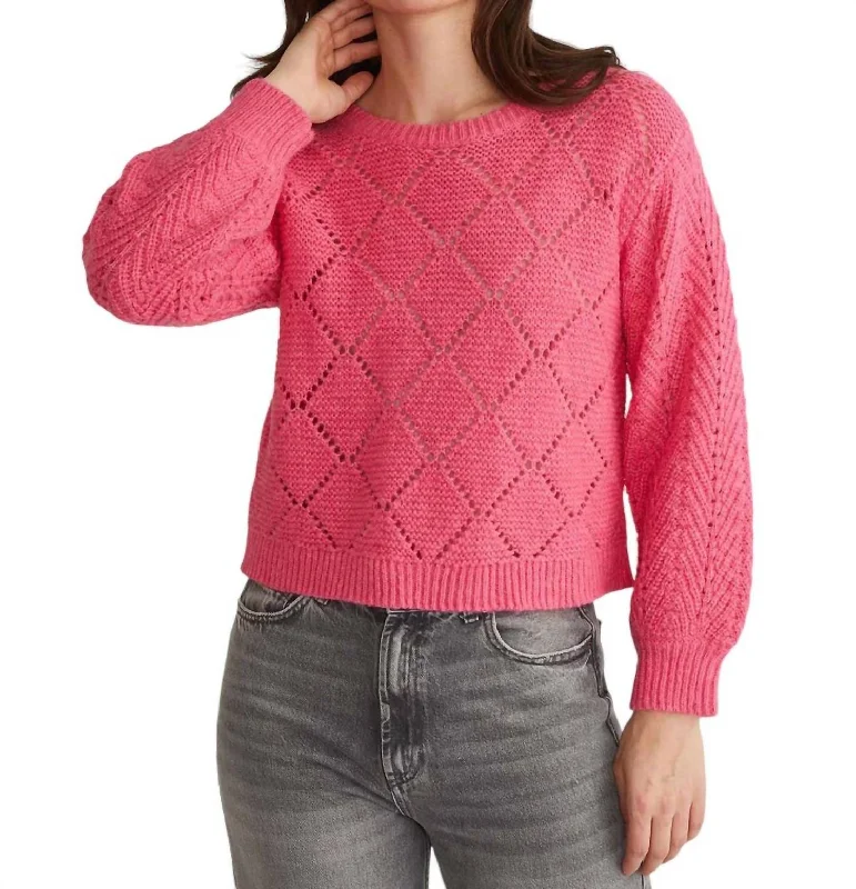 Kelsey Pointelle Sweater In Carmine Rose Stretchy Elastic Breathable