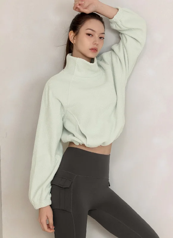Fluffy String High Neck Sweatshirt Hoodie with Oversized Fit Loose Comfortable