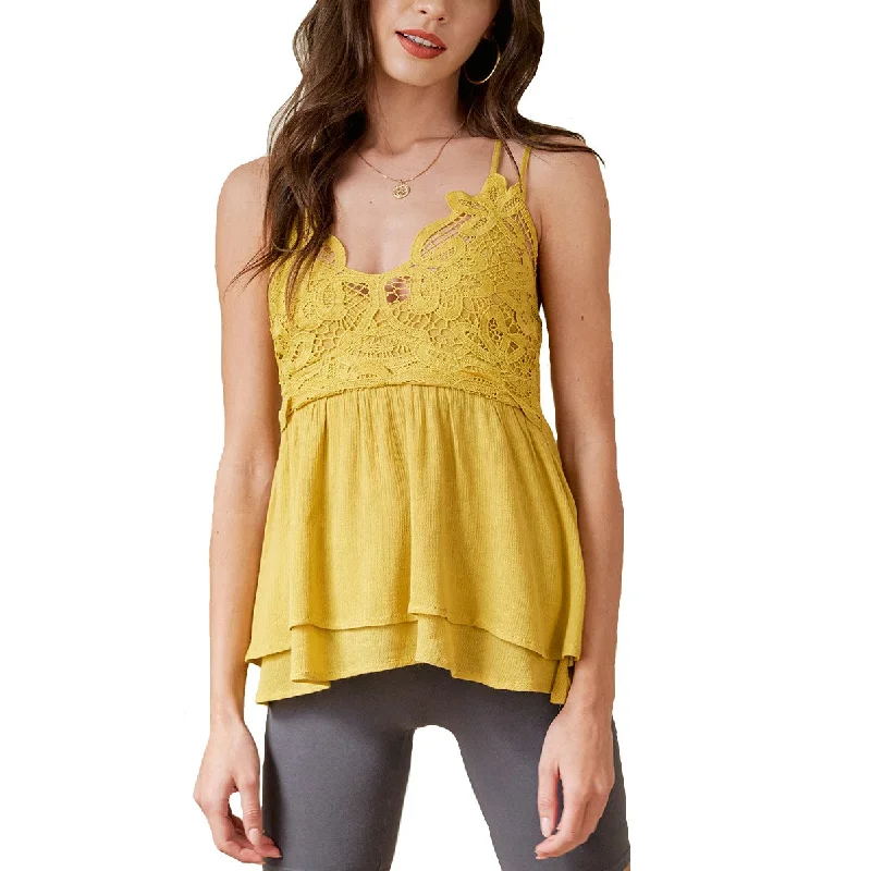 Listicle Ladies Crochet Lace Mustard Layered Tank Top LCM0019-MUS cherry red tank